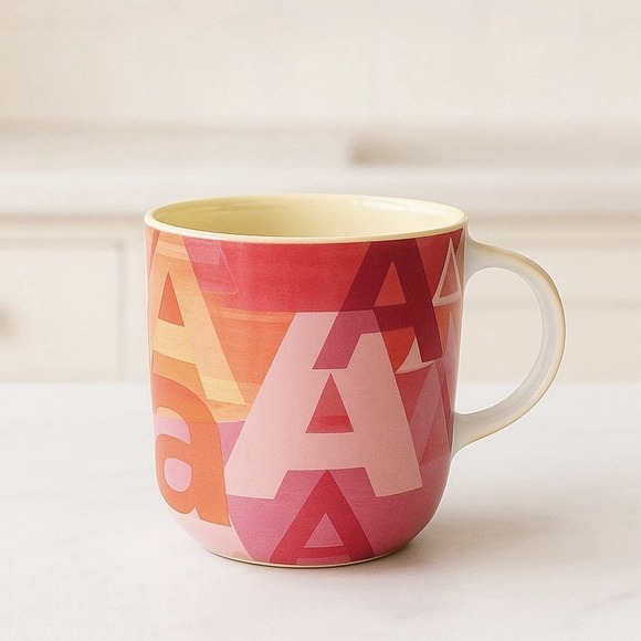 Anthropologie Lottie Monogram "A" Mug Coffee Tea Cup Stoneware 18.5oz Colorful - Picture 1 of 11